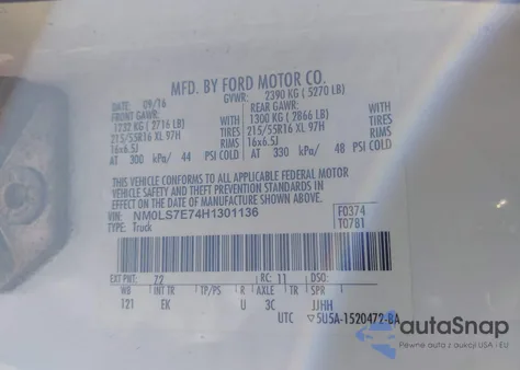 2017 Ford Transit Connect Xl из США, поврежденный, VIN NM0LS7E74H1301136